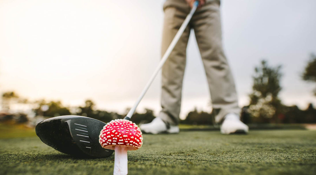 Golfer hitting a shroom